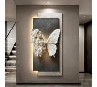 Sculpture murale papillon 3D, décoration murale en grès avec éclairage LED intégré (alimentation secteur incluse), conçue pour une fixation verticale, convient aux salons (L, 50 x 100 cm / 19,7 x 39,3
