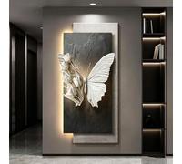 Sculpture murale papillon 3D, décoration murale en grès avec éclairage LED intégré (alimentation secteur incluse), conçue pour une fixation verticale, convient aux salons (D, 50*100 cm/19,7*39,3 po)