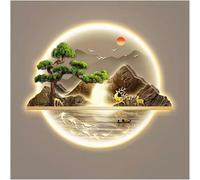 Sculpture Murale, Peinture, Art des Murs Suspendus et Lampes LED, Lampe décorative d'art Mural, décoration Orientale, Pendentif Mural en Peinture Chinoise