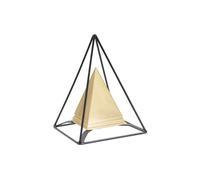 Sculpture pyramide en métal doré avec structure noire 15x15x21 cm