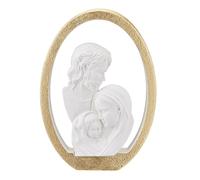 Sculpture Sainte Famille en Résine avec Cadre Ovale Émaillé Or - Statue Religieuse Décorative, Icône Sacrée Murale ou Appui, Idée Cadeau Baptême et Communion