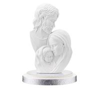 Sculpture Sainte Famille en Résine émaillée Argent, Statue Sacrée Moderne Décorative, Surmobile Religieux pour la Maison et le Bureau, Idée Cadeau Baptême Communion Mariage Noël