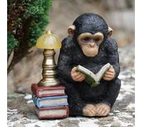 Sculpture solaire en résine de singe de lecture | Lampe d'extérieur pour jardin, maison, statue de singe, chimpanzé, jungle, cadeau