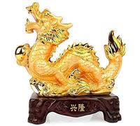 Sculpture Statue Figurine Décor Statue Ornements Statues du Zodiaque Résine Dorée Gardien pour Maison Et Bureau Décoration Feng Shui Meilleure Pendaison De Crémaillère Fé,Dragon-L