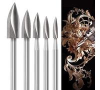 Sculpture sur Bois Jeu de Mèches pour Outil Rotatif, 5 pièces Mèches de Sculpture sur Bois avec Tige de 1/8 pouces pour Bricolage, Travail du bois, Gravure, Sculpture, Perçage et Ponçage