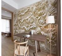 Sculpture Sur Pierre Trois Dimensions Feuilles Lotus Fleurs De Lotus Petits Poissons Papier Peint 3D Installation Facile Intissé Tapisserie Bureau Salon Canapé Chambre Décoration Murale-400cm×280cm