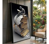 Sculpture sur toile représentant un livre déchiré, art abstrait sur le thème de la lecture, décoration murale littéraire, art aux veines dorées, toile, peinture unique (70 x 130 cm / cadre intérieur)