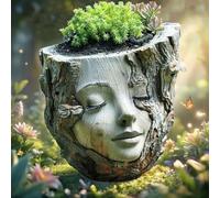 Sculptures en résine, pot de fleurs, souche d'arbre enchanteresse en résine, décoration de pot de jardin, statue pour intérieur/extérieur, 13 x 13 x 12,5 cm