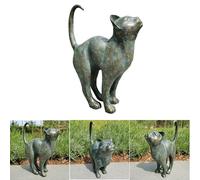 Sculptures et statues de jardin en résine bronze en forme de chat pour porche, cour, maison, jardin - Sculpture décorative intéressante pour intérieur et extérieur (gris, 18 x 15 x 10 cm)