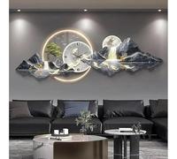 Sculptures murales 3D avec lumière LED et horloge - Paysage chinois traditionnel en métal pour salon, chambre à coucher, couloir