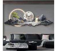 Sculptures murales 3D avec lumière LED et horloge - Paysage chinois traditionnel en métal pour salon, chambre à coucher, couloir