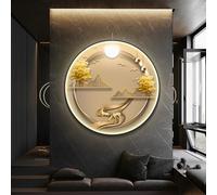 Sculptures Murales 3D, Décoration Murale En Métal Avec Lumière, Cadre En Alliage D'aluminium, Lampe Murale Ronde Pour Salon, Entrée, Bureau(B,50cm)