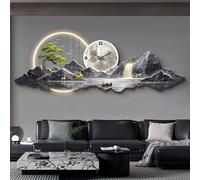 Sculptures murales 3D, horloge murale décorative et peinture de paysage moderne, œuvre d'art orientale Feng Shui en pin pour décoration de salon