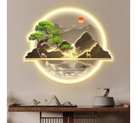 Sculptures murales 3D, peinture décorative, art mural chinois à LED for chambre à coucher, art de sculpture murale, image murale de paysage illuminée à suspendre.(Grey,80 * 90cm)