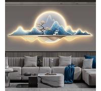 Sculptures murales 3D, peinture décorative, grande peinture en porcelaine cristal for couloir d'entrée à LED, décoration murale de salon, sculptures lumineuses(Blue B,180 * 60cm)