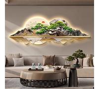 Sculptures murales Décoration murale 3D,Peinture murale décorative de paysage de couloir de salon moderne avec lumière LED,Décoration orientale Peinture murale traditionnelle chinoise accueillante e