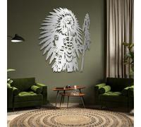 Sculptures Murales En Métal Représentant Des Guerriers Amérindiens Et Des Chefs Tribaux Idéales pour Le Salon La Chambre Le Bureau Ou Un Espace Masculin (Argent 47 X 38 cm)