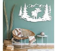 Sculptures Murales En Métal Représentant Un Élan Et Un Cerf Décoration Murale En Métal Sur Le Thème de La Montagne Et de La Forêt pour Salon Chambre Ou Bureau (Blanc 47 X 26 cm)