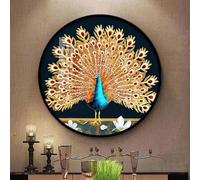 Sculptures murales rondes motif paon - Décoration murale suspendue avec cadre en alliage d'aluminium - Décoration intérieure moderne pour chambre, couloir et bureau(A,80cm)