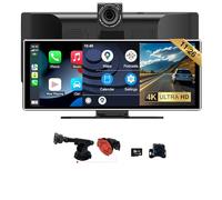 SCUMAXCON Support Voiture avec Écran 11,26 Pouces -Compatible CarPlay/Android Auto/Airplay,Cadre Noir,Installation sur Surface Courbée 0-15°,Caméra de Recul 4K 1080p,BT,FM,Stable et Antidérapant