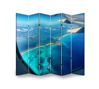 Scumlovy Paravent à 6 Panneaux, Style Cancun, vu d'un hublot d'avion, en Bois, Pliable, en Toile, autoportant et Portable, pour Une intimité optimale en intérieur.