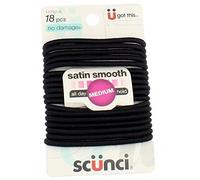 Scunci Lot de 18 élastiques noirs satinés lisses à tenue moyenne pour cheveux