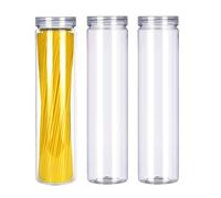 Lot de 3 bocaux en plastique transparent avec couvercle, ronds transparents pour spaghettis, pâtes et articles secs (diamètre x hauteur)