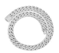 SCWZZWSY ACCESSOIRES DE BIELRIE FILLES Solide Miami Cubain Largeur cubaine 16 mm Hip Hop Extra Shiny Big Iced Sormit Link Collier pour hommes, Boîte de 16-24 pouces incluse les décorations