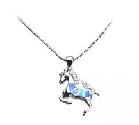 SCWZZWSY Bijoux de filles Blue Opal Stone Small Horse Pendant collier Colliers de chaîne