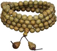 SCWZZWSY Bracelet de perles, bracelet de perles de prière, collier de bracelet en bois de santal en bois de santal vert 108 Rosaire de Bouddha Unisexe pour la méditation de prière Mala