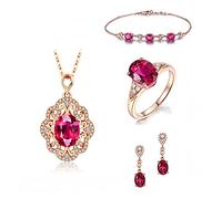SCWZZWSY Bracelets for Womens 925 Silver? Boucles de boucles d'oreilles Collier Bracelets pour femmes bijoux avec Ruby Gemstones Wedding Jewelry