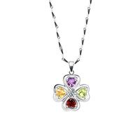 SCWZZWSY Colliers pour femmes Girls Shamrock Clover Pendante Collier de pierre précieuse colorée avec collier de chaîne de pierres de pierre de pierre à cristal en argent sterling