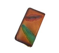 SCWZZWSY Portefeuille en Cuir Véritable pour Femmes, Pince À Billets De Banque en Gaufrage De Feuilles De Plumes Vintage, Porte-Carte De Crédit en Cuir De Vachette Fait À La Main (Color : B)