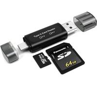 SD Card Reader, 4-in-1 USB C SD Card Reader OTG Memory Card Adapter Dual Slot for TF/Micro SD/SDXC/Micro SDXC/Micro SDHC Memory Cards (Black)