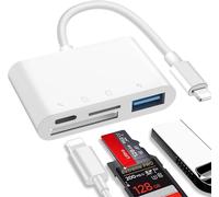 SD Card Reader for iPad, 4 in 1 SD/Micro SD Card Reader for iPhone with Charging Port, USB Port, SD/TF Memory Card Reader, Camera Card Reader Adapter for iPhone