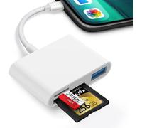 SD Card Reader for iPad iPhone, 3 in 1 SD/Micro SD Card Reader for iPhone with USB Port, SD/TF Camera Card Adapter Card Reader for iPhone 14/13/12/11, Plug and Play