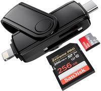 SD Card Reader for iPhone iPad, Lightning & USB-C Dual Connector SD Memory Card Adapter, Supports SD/Micro SD Cards, High Speed Trail Camera Viewer