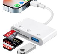 SD Card Reader for iPhone, SD and Micro SD Memory Card Reader for iPad, Digital Camera Card Adapter with Dual Slots and USB Port, SD Card Reader for Camera