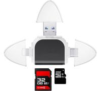 SD Card Reader, Multi-Port Universal SD Card Reader 4 in 1, Micro USB OTG and USB 2.0 Adapter, for SD/Micro SD/TF, Compatible with Windows, Mac OS, Linux, Android (A)