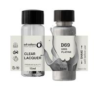 SD COLORS GRIS PLATINE D69 Peinture de retouche 15 ML pour réparation des rayures Pinceau code couleur D69 Gris Platine (Peinture + Laque)