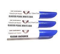 SD COLORS Kit de réparation de stylo de retouche couleur blanc perle glacier 084 12 ml avec pinceau à rayures et pinceau couleur 084 Blanc perle (peinture + vernis)