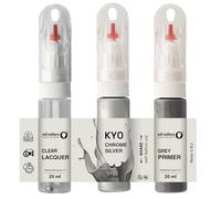 SD COLORS KY0 Peinture de retouche avec pinceau pour réparer les rayures de la carrosserie avec primaire et vernis Chrome argenté 20 ML