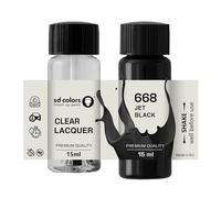 SD COLORS Peinture de retouche 668 - Noir de jais - 15 ML - Pinceau de réparation pour rayures et éclats - Code couleur 668 - Noir de jais (peinture + laque)
