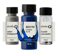 SD COLORS Peinture de retouche Cosmic Blue B607M - 15 ML - Pinceau de réparation pour rayures - Code couleur B607M - Bleu cosmique (peinture + apprêt + vernis)