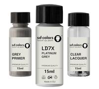 SD COLORS Peinture de retouche gris platine LD7X D7X 2R - 15 ML - Pinceau de réparation pour rayures - Code couleur : LD7X D7X 2R - Peinture + apprêt + vernis
