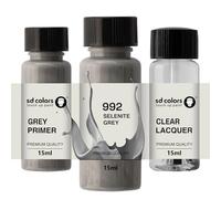 SD COLORS Peinture de retouche gris sélénite 992/7992-15 ML - Pinceau de réparation pour rayures - Code couleur : 992/7992 - Gris sélénite (peinture + apprêt + vernis)