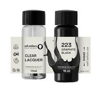 SD COLORS Peinture de retouche noire graphite 223-15 ML - Pinceau de réparation pour rayures - Code couleur 223 - Noir graphite (peinture + laque)