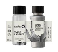 SD COLORS Peinture de retouche U3S en argent platine - 15 ML - Pour réparer les rayures et les éclats - Code couleur : U3S - Argent platine (peinture + laque)