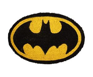 SD TOYS Universo DC Paillasson d'entrée Ovale Batman en Fibre de Coco et Vinyle antidérapant, Jaune et Noir, 60 x 40 cm