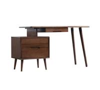 SDA287MZ Accueil Bureau d'angle en Bois Massif de 120 cm, Couleur Noyer, avec Petit Meuble Rangement Bureau